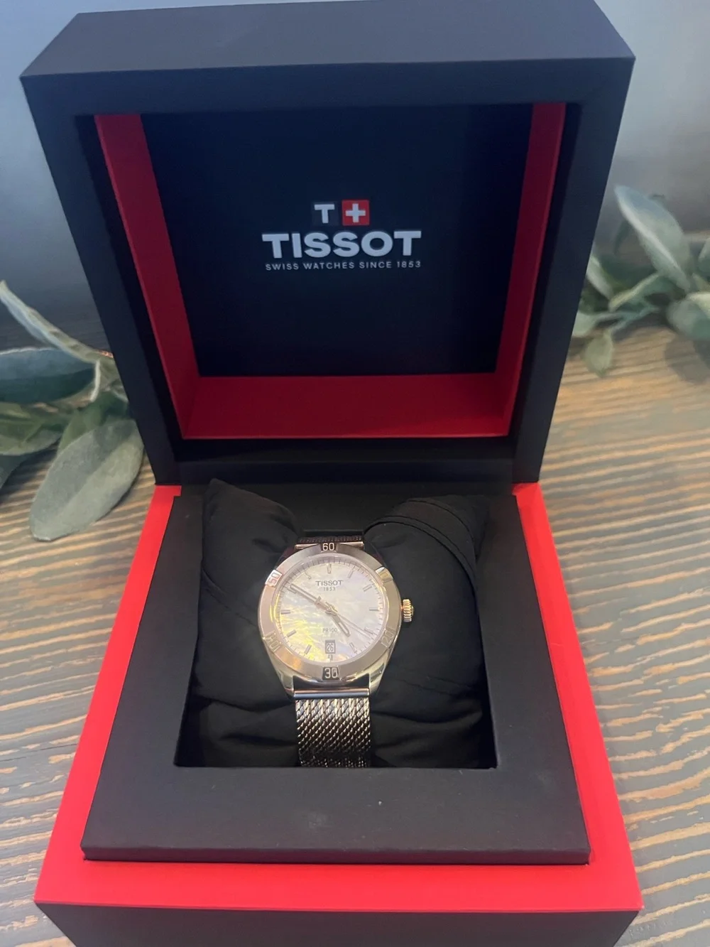 Tissot PR100 sport chic Rose Gold Mesh Watch with Pink Mother-of-Pearl Dial